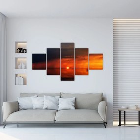 Obraz zachodu słońca z żaglówką (125x70 cm)