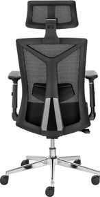 Fotel biurowy Akro siatkowy z zagłówkiem i regulacją lędźwi, zgodny z normą BHP