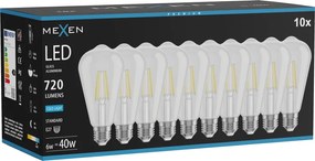Mexen Vintis 10x żarówka filament LED E27, ST64, 6W, Zimna - 6500K, 720 lm, clear - L152-E27-0665-00x10