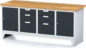 Stół warsztatowy MECHANIC, 2000x685x880 mm, 2x 3 szufladowy kontener, 2x szafka, grafitowy