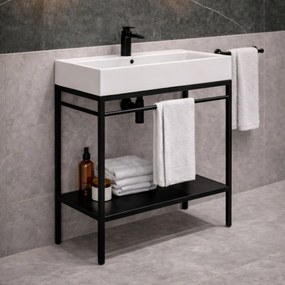 Zestaw umywalka z konglomeratu NAVI 60 x 45 cm + stojąca konsola NAVI Step | Różne kolory | Różne rozmiary : Kolor - Czarny, Otwór na baterię - Bez otworów, Rozmiar - 100 x 45 cm