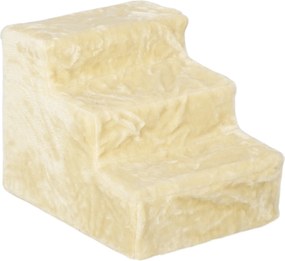 PawHut Składana Drabinka dla Zwierząt Domowych, 3 Stopnie, Pokrycie z Pluszu, Płyta Wiórowa, 46 x 35 x 35 cm, Beżowa