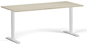 Biurko z regulacją wysokości, 180x80 cm, 2 silniki, biała podstawa, dąb naturalny