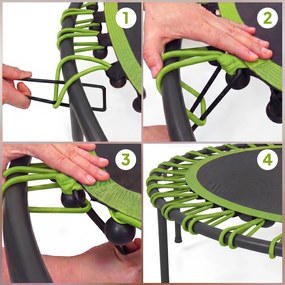 SPORTNOW Trampolina fitness z regulowaną poręczą, Trampolina sportowa do wewnątrz i na zewnątrz, Stal, Tworzywo sztuczne, Zielona