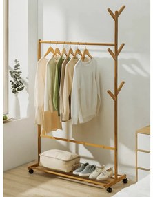 Wieszak na kółkach Vikir typ 3, bambus, 100 x 35 x 174 cm