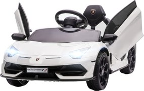 HOMCOM Elektryczny samochód dla dzieci, licencyjny Lamborghini Aventador, drzwi skrzydłowe, muzyka, klakson, dla 3-5 lat, Biały