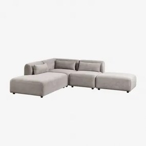 Sofa Modułowy Narożny 3-częściowy Z Lewym Szezlongiem I Pufem Fogler Sztruks Jasny Szary Taupe - Sklum