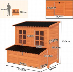 PawHut Kurnik z gniazdem lęgowym dla 4-6 kur, wodoodporny dach, drewno jodłowe, tworzywo sztuczne, 100 x 86 x 100 cm, Pomarańczowy | Aosom PL