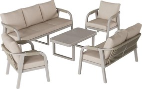 Zestaw mebli ogrodowych 7-osobowy - z plecionej liny - z 2 sofami + stolikiem + 2 fotelami - metalowy - beżowy