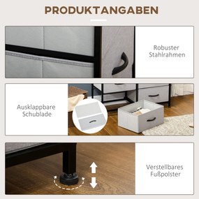 HOMCOM Komoda Sideboard, 6 Szuflad, Szuflady Materiałowe, 80 cm x 30 cm x 62,5 cm, Brąz + Czarny + Szary