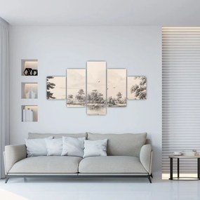 Obraz - Rysunek krajobrazu w stylu vintage (125x70 cm)