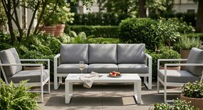 Zestaw mebli ogrodowych biały tarasowy 4 el. aluminiowych sofa, kanapa stół