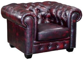 Fotel typu chesterfield 100% skóry bawolej BRENTON - Kolor: cherry