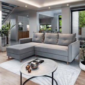 Masseno Narożnik PISAN z funkcją spania i pojemnikiem na pościel Narozniki L, Rozkładana sofa - Jasnoszary, PAROS 05