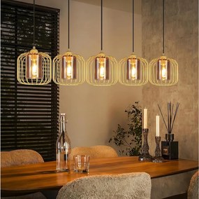 Lampa wisząca Nettlife Vintage z pięcioma żarówkami, szkło i metalowy żyrandol do jadalni, oświetlenie retro E27 z regulacją wysokości (żarówki nie są dołączone)