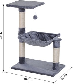 PawHut Drapak dla kotów z Słupkiem Sizalowym, Pluszowym Hamakiem, Płyta wiórowa, Szary 50 x 36 x 70 cm