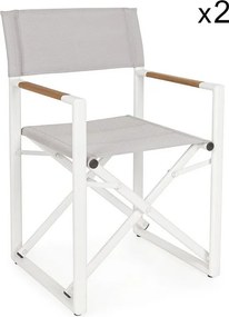 Zestaw 2 białych aluminiowych krzeseł reżyserskich, szary textilene, składane - LAGUN