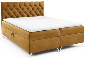 Musztardowe łóżko kontynentalne z pojemnikiem 5 rozmiarów - Lunavello 3X