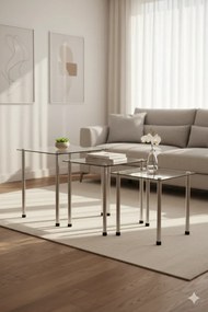 Minimalistyczny komplet 3 szklanych stolików H2-T54