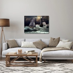 Obraz - Statek płynący przez wzburzone fale (70x50 cm)