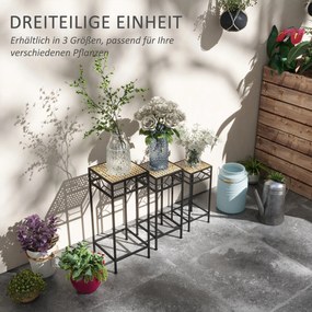 Outsunny Stojak na Rośliny, Zestaw 3 szt., okrągłe, składany, z efektem rattanu, metalowe nogi, do użytku wewnątrz i na zewnątrz, Czarno/Złoto