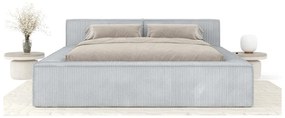 Szaroniebieskie tapicerowane łóżko dwuosobowe ze schowkiem ze stelażem 200x200 cm Voliera – Maison de Rêve