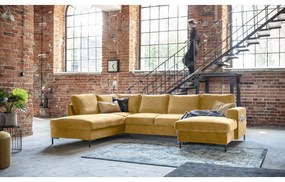 Musztardowożółta aksamitna rozkładana sofa w kształcie litery "U" Miuform Lofty Lilly, lewostronna