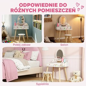 AIYAPLAY Dziecięcy Stolik do Makijażu Zestaw z Taboretem Lustrem Szufladami Drążkami na Ubrania dla 3-8 Lat 56 x 38 x 87,8 cm Biały | Aosom PL