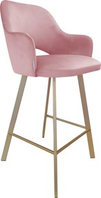 Hoker Milano krzesło barowe tkanina Welur podstawa metalowa : Kolor nogi - Złota profil, Kolor tkaniny - VELVET - MG58, Typ siedziska - Siedzisko stałe