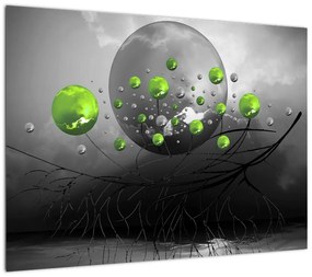 Obraz na szkle - zielone abstrakcyjne kule (70x50 cm)