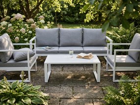 Zestaw mebli ogrodowych biały tarasowy 4 el. aluminiowych sofa, kanapa stół