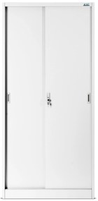 Biurowa szafa metalowa z drzwiami przesuwnymi KUBA, 900 x 1850 x 400 mm, biała