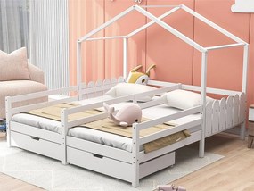 Łóżko z litego drewna sosnowego 2x90x200 cm - z 2 szufladami - Białe