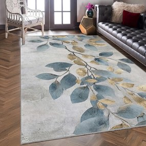 Dywan w jasnoniebiesko-złotym kolorze odpowiedni do prania 80x150 cm Golden Leaves – Mila Home