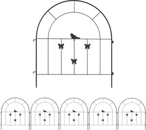 Outsunny Ogrodzenie Ogrodowe z Stali 300 cm x 70 cm, Dekoracyjny Zestaw Paneli Ogrodzeniowych Czarne