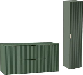 Zielony Zestaw Łazienkowy 120cm Szafka Blat Słupek Ryflowane Fronty