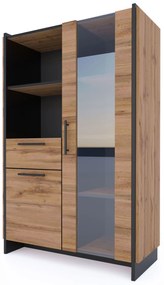 Niska witryna szklana z szufladą dąb wotan + czarny Z3-P25