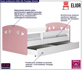 Łóżko dziecięce z barierką 80x180 pudrowy róż Z6-T77
