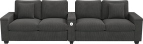 Nowoczesna sofa 4-osobowa - 299 x 80 x 82,7 cm - z portem USB, składanym podłokietnikiem i ukrytym schowkiem - aksamitna - szara