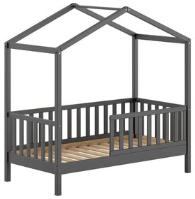 Antracytowe łóżko dziecięce z litego drewna sosnowego w kształcie domku ze stelażem 70x140 cm DALLAS – Vipack