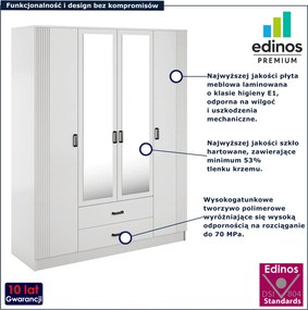 Biała czterodrzwiowa szafa z ryflowaniem i lustrem C8-F56