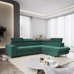 Masseno Narożnik VELISS z funkcją spania i pojemnikiem na pościel Narozniki L, Rozkładana sofa - Lazurowy, CASTEL 75