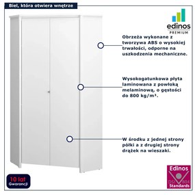 Biała szafa narożna z drążkiem i półkami E3-F44