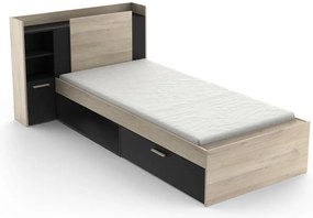 Łóżko modułowe 90 x 190/200 cm ze schowkami - Czarny i naturalne drewno - MARTELO