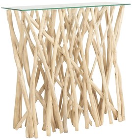 Konsola z hartowanego szkła i drewna teak – kolor: naturalny – GAYANA