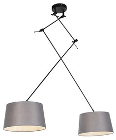 Lampa wisząca czarna z abażurami z lnu ciemnoszarymi 35 cm 2-światłowa - Blitz Nowoczesny Oswietlenie wewnetrzne