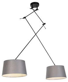 Lampa wisząca regulowana czarna klosz lniany ciemnoszary 35cm - Blitz II Nowoczesny Oswietlenie wewnetrzne