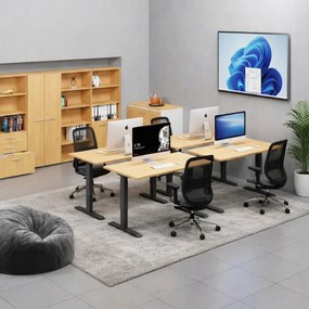 Biurko z regulacją wysokości, 160x80 cm, 2 silniki, czarna podstawa, brzoza