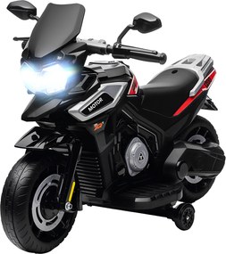 AIYAPLAY Elektryczny motocykl dla dzieci 18-36 miesięcy, pojazd do siadania, kółka pomocnicze, światła, muzyka, tworzywo sztuczne, stal, Schwarz