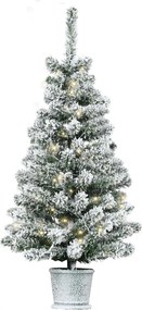 HOMCOM Mini Choinka Ø40x90 cm, z efektem śniegu, 60 diod LED, ognioodporna, plastik, Zielony/Biały | Aosom PL